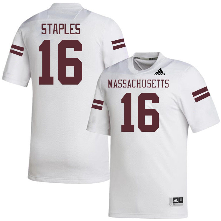 Massachusetts Minutemen #16 Noah Staples College Football Jerseys Stitched-White